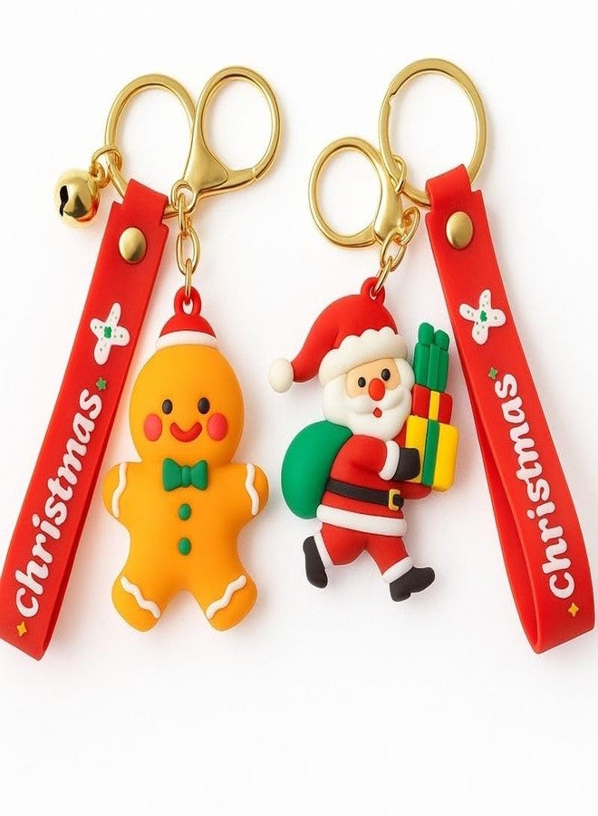 IndusBay® 2 pcs Merry Christmas Theme Cute Keychain Bag Keychain Key Holder Christmas Party Gift Giveaways Pendants Key Chain Gifts, Multicolor - Image 1